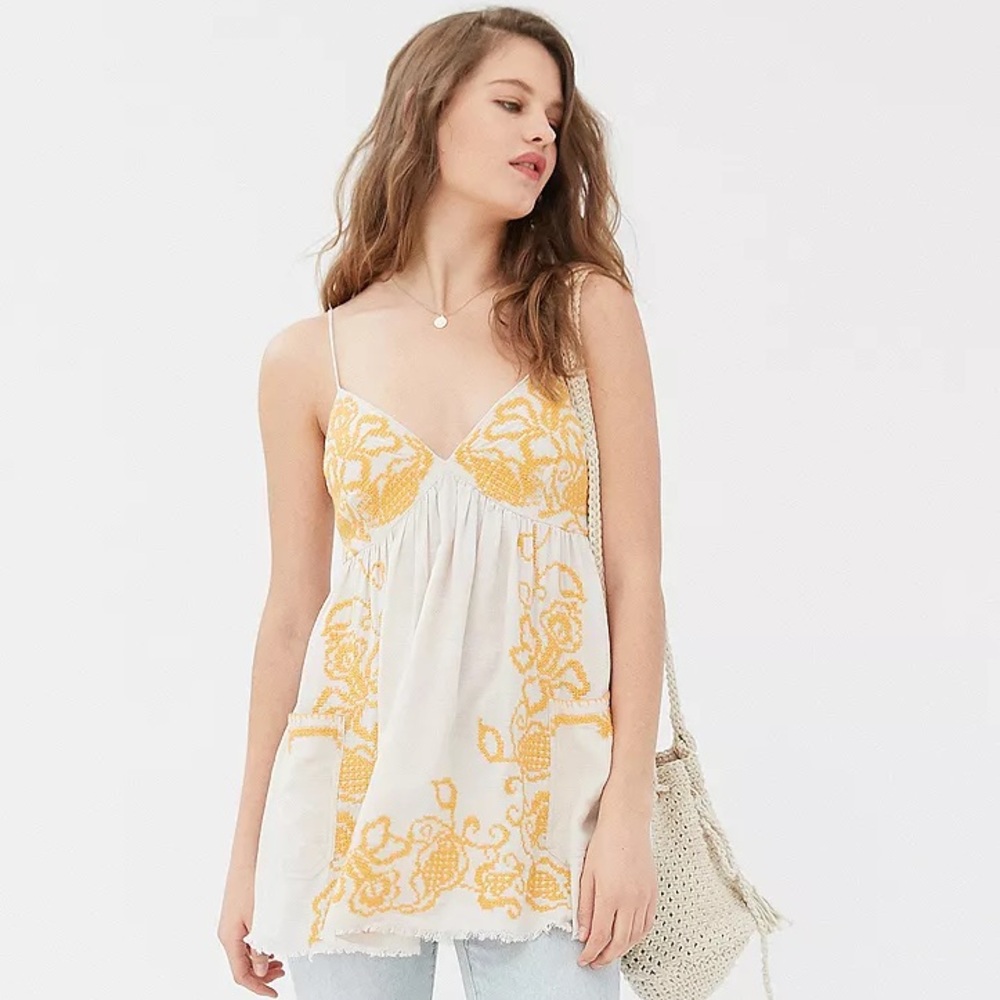 Urban Outfitters Babydoll Embroidered Floral Cami Top Small